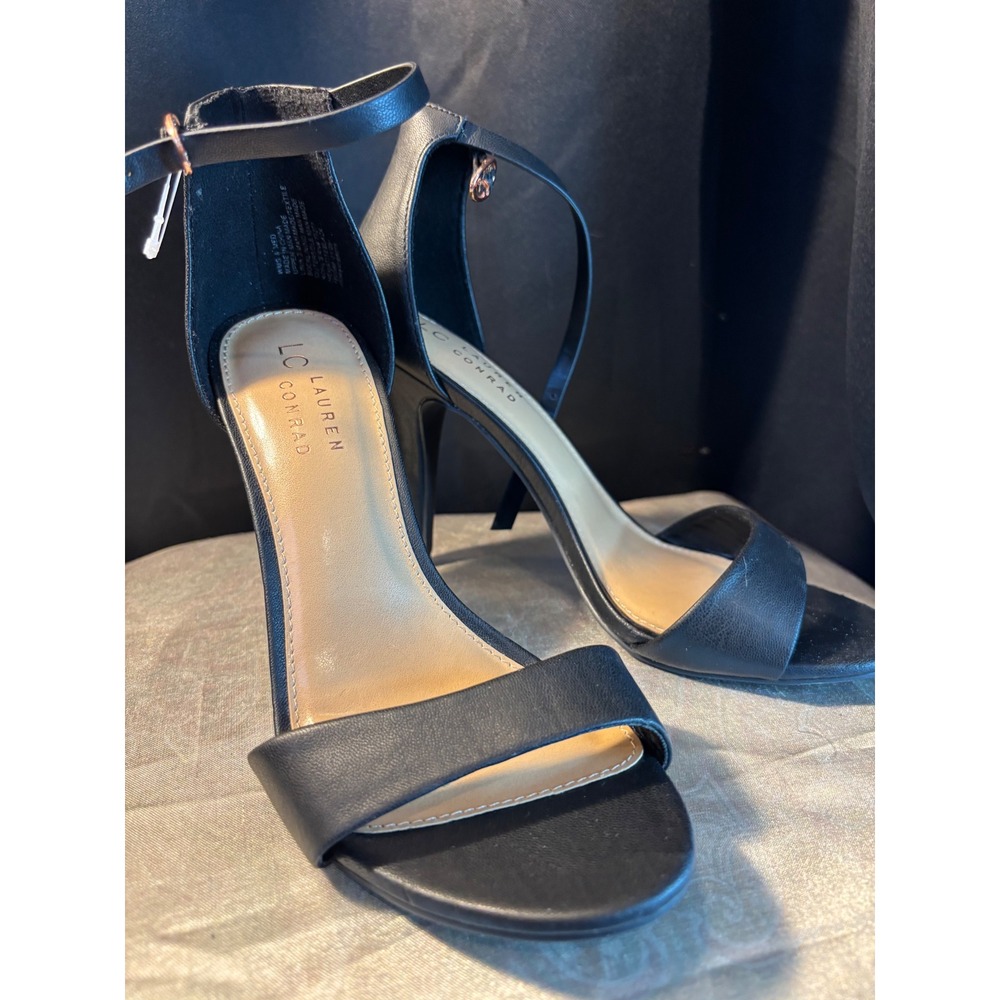 LC Lauren Conrad Womens Stiletto Ankle Strap Sandals Hematite Black Size 8 M